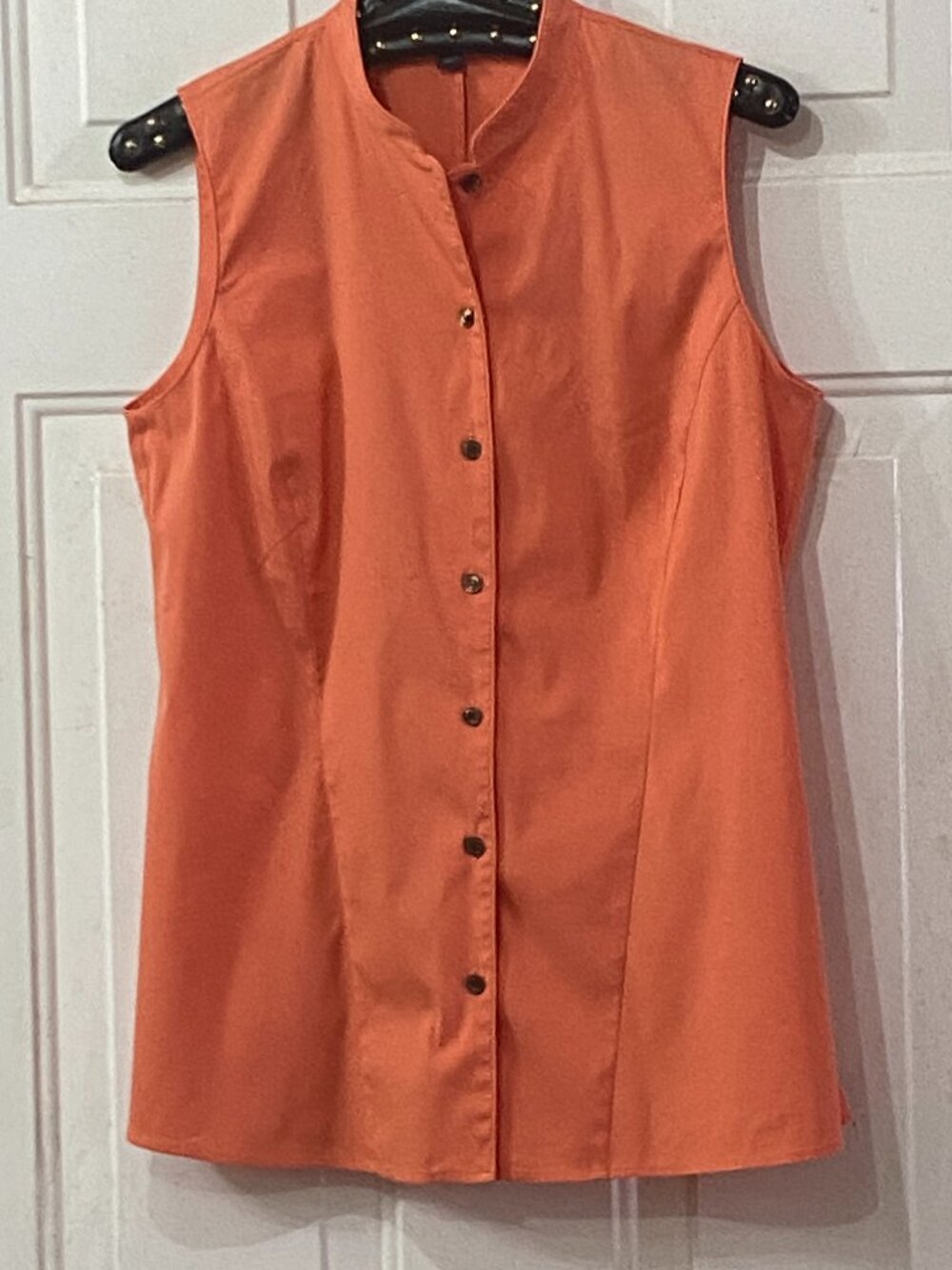 Lafayette 148 Womens Sz 4 Blouse Button Up Shirt  Sleeveless Orange Coral